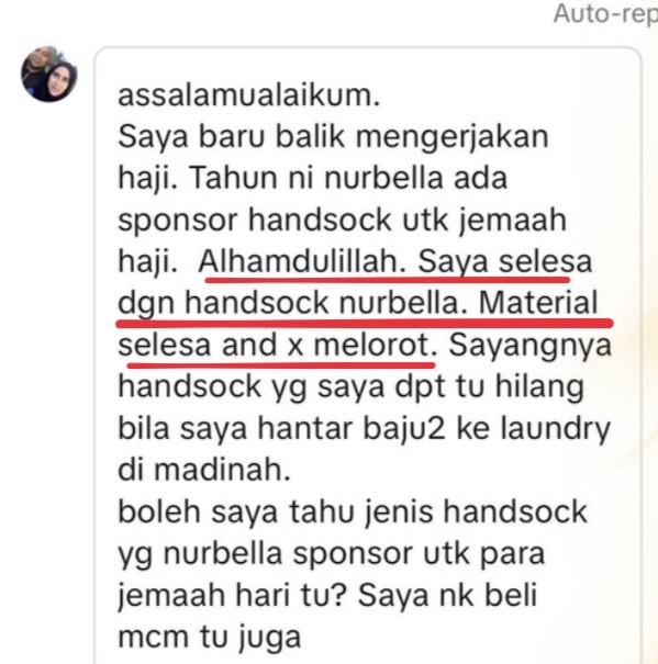 Mesej jemaah haji: saya selesa dengan handsock Nurbella, material selesa dan tidak melorot